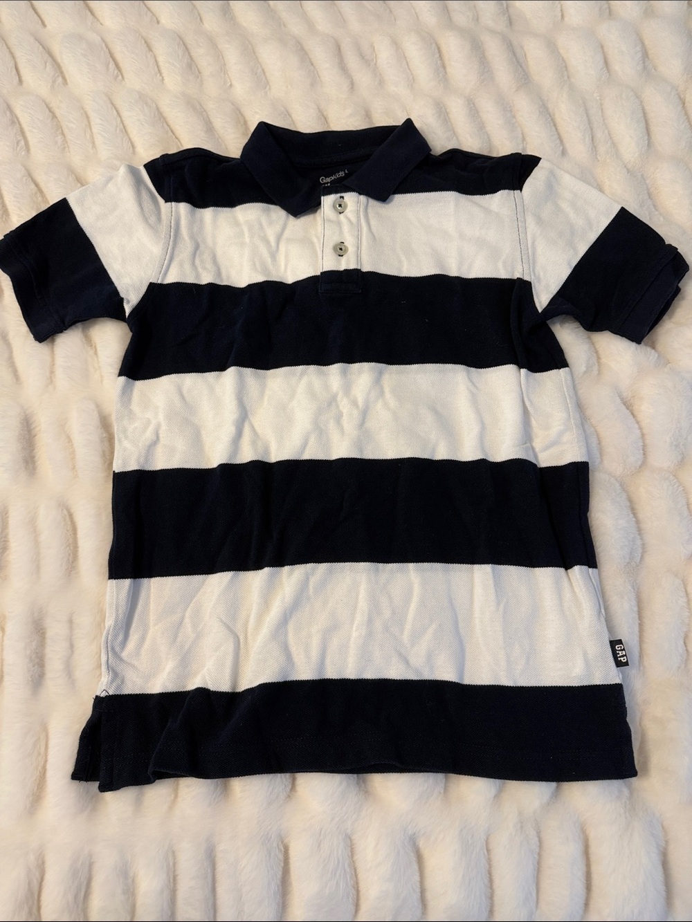 GAP Boys Navy and White Wide-Stripe Polo C4